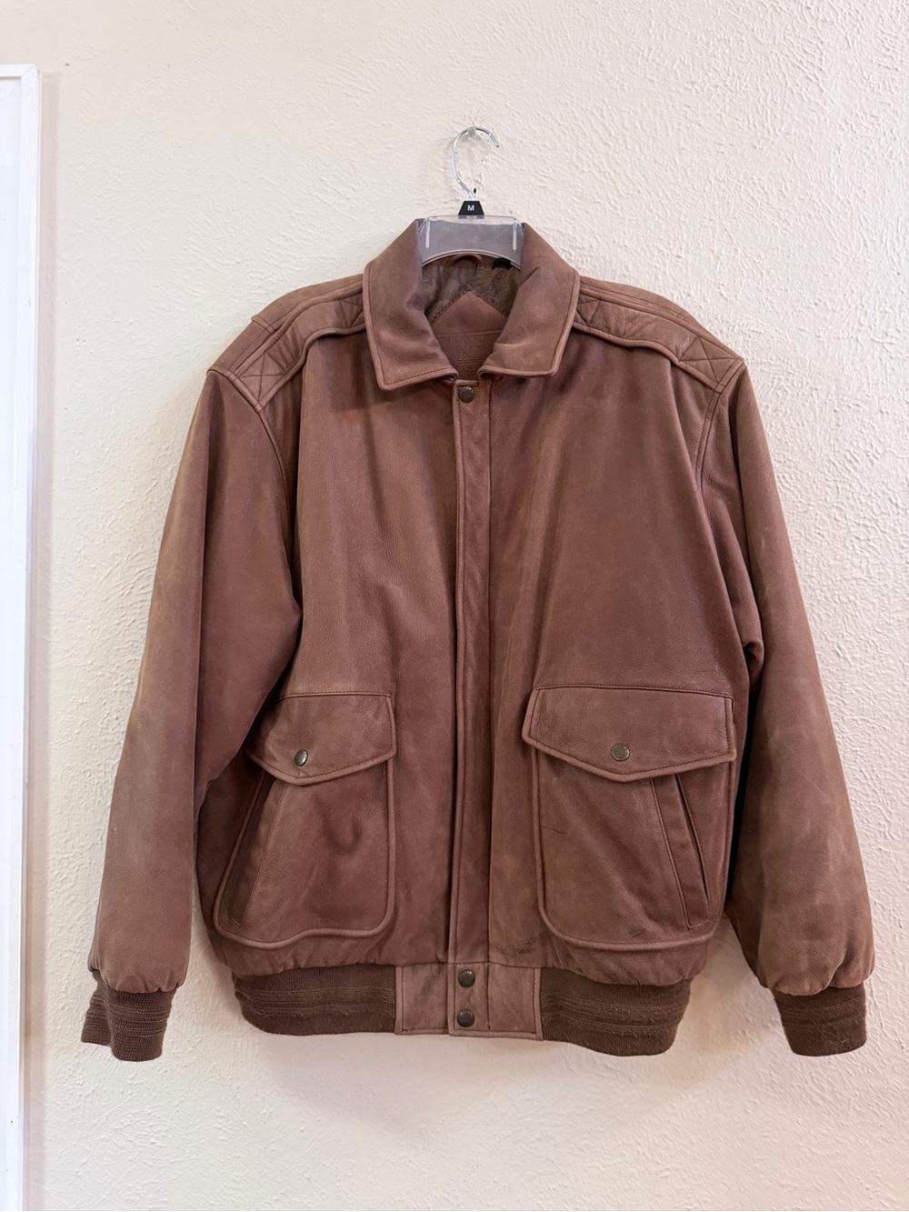 Roundtree Yorke brown leather aviator bomber jacket
